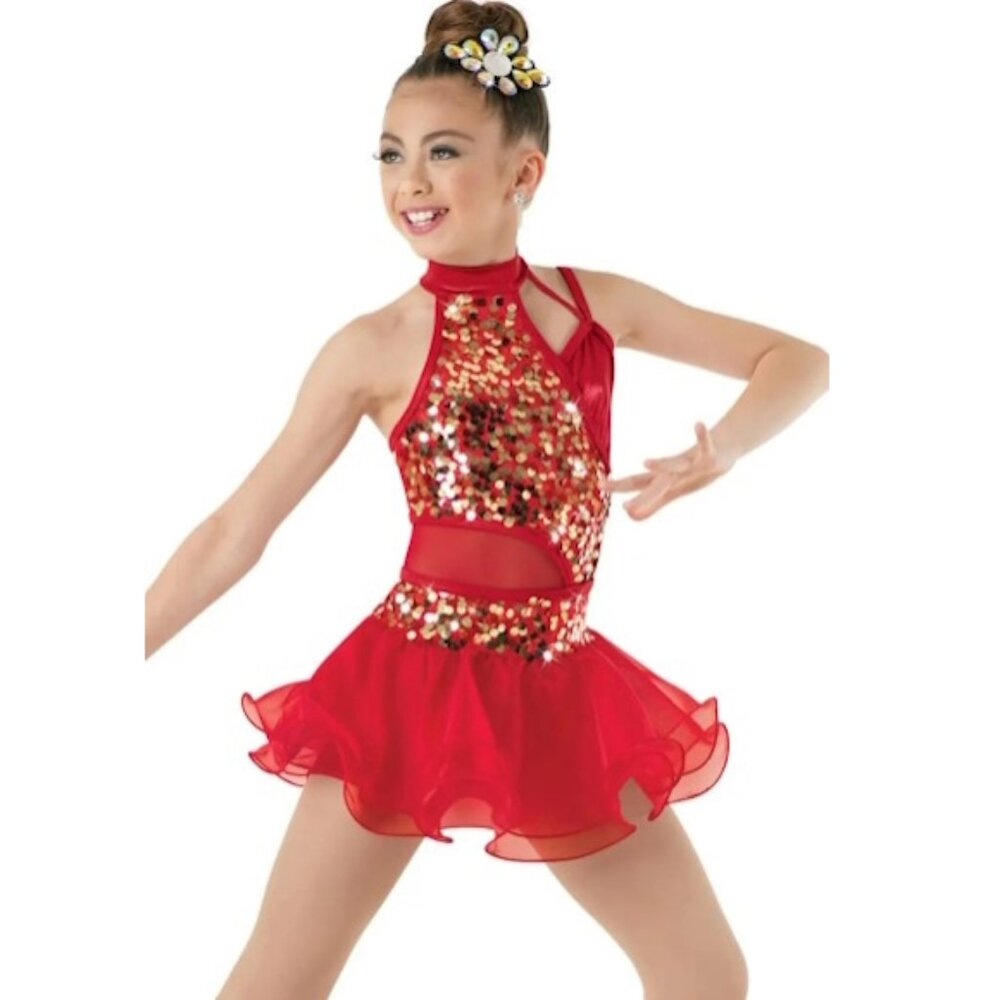 Weissman Just Like Fire Sequins Halter Dress Costume Red Gold Size Small Adult
